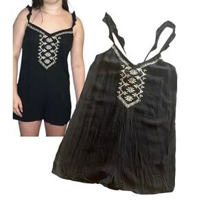 NEW Aeropostale Black Jumper Romper Shorts XS Embroidered Tie Back Jumpsuit NWT